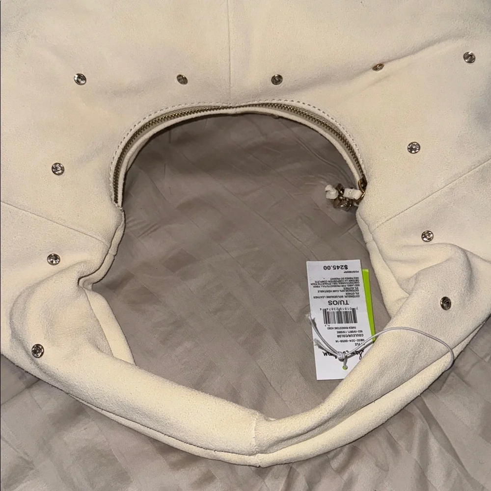 Sam Edelman Faren Rhinestone Medium Suede Hobo Shoulder Bag in Ivory NWT